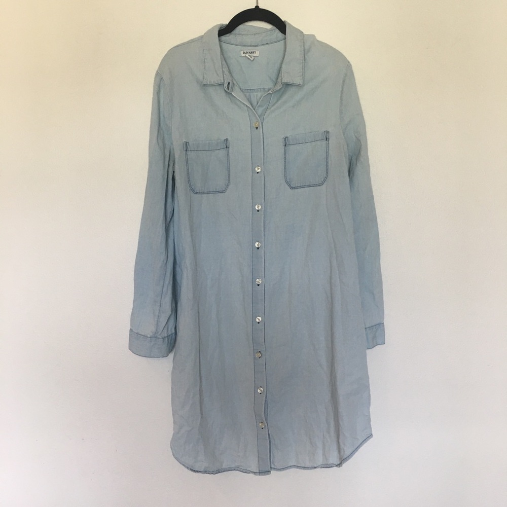 Old navy blue chambray mini dress long sleeve size large